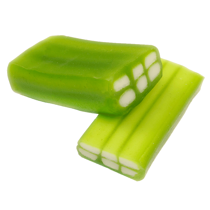 Ladrillos Manzana Brillo Dulceplus de color verde con relleno blanco y textura suave