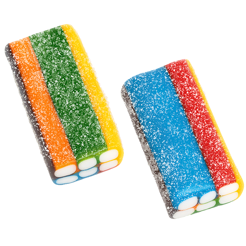 Ladrillos Multicolor Pica Dulceplus con franjas de colores y cobertura ácida