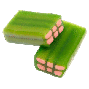 Ladrillos Sandía Brillo Dulceplus de color verde con relleno rosa y acabado brillante