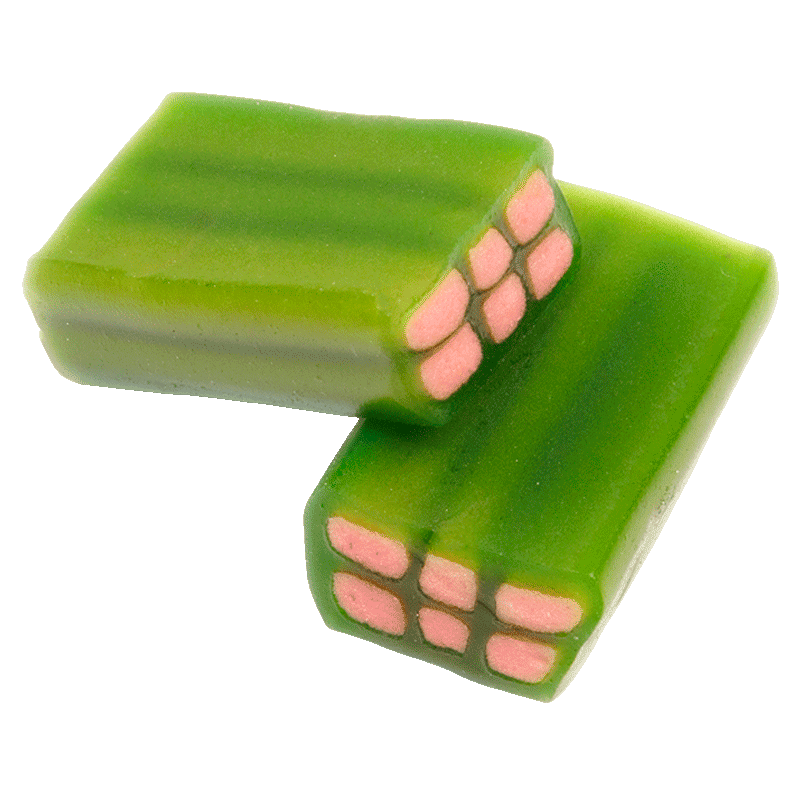 Ladrillos Sandía Brillo Dulceplus de color verde con relleno rosa y acabado brillante