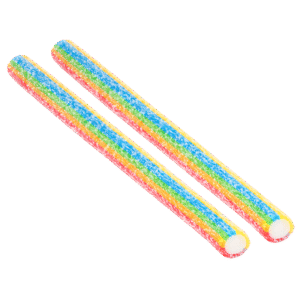 Rellenitos Multicolor Pica Dulceplus con franjas arcoíris recubiertas de azúcar ácido