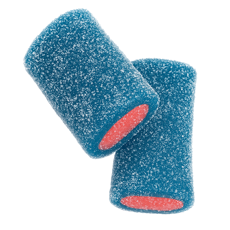 Tacos Jumbo Energy Pica Dulceplus azules con relleno rosa y cobertura ácida