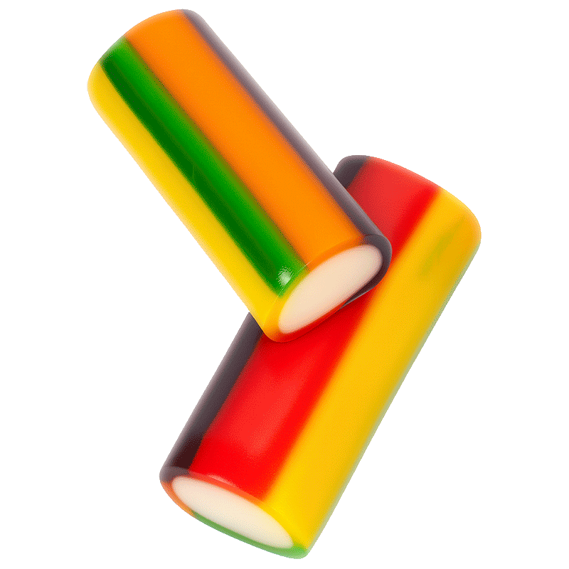 Tacos Rellenos Multicolor Brillo Dulceplus con franjas de colores y relleno blanco