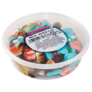 Tarrina Mix Brillo Dulceplus 500g con surtido de golosinas brillantes de diferentes formas y sabores
