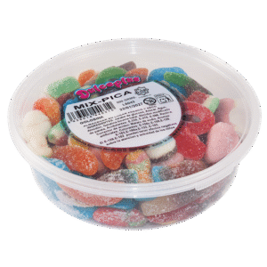 Tarrina Mix Pica Dulceplus 500g con surtido variado de golosinas recubiertas de azúcar ácida