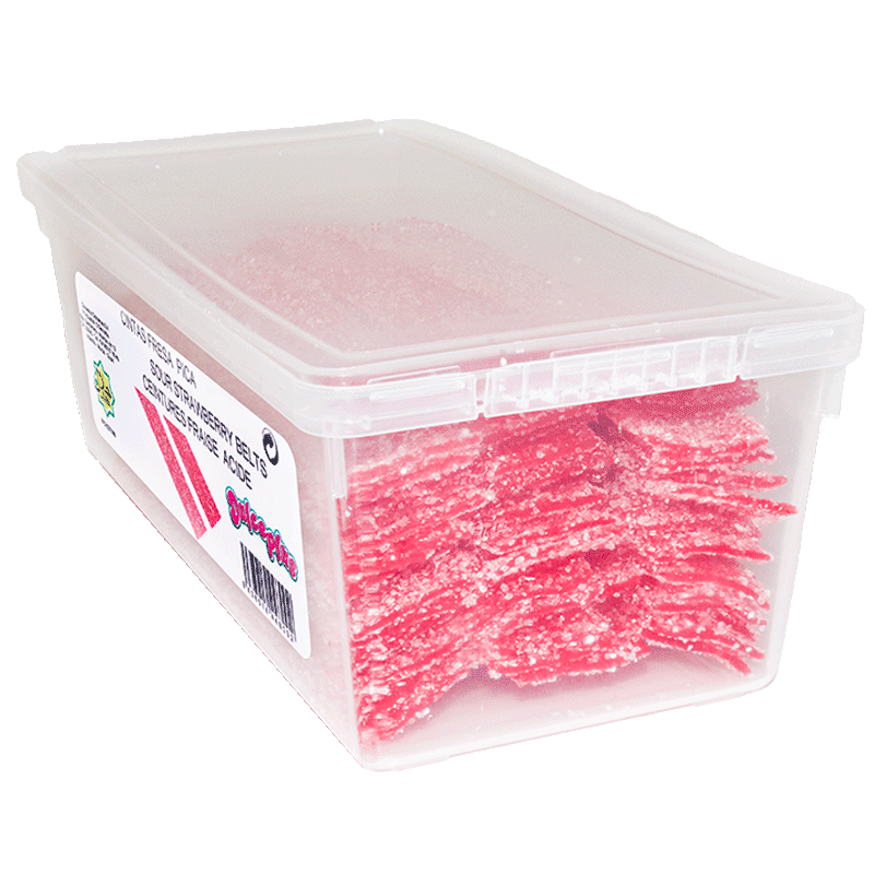 Tarrina Cintas Fresa Pica Dulceplus de 320 g con cintas de sabor fresa recubiertas de azúcar ácida