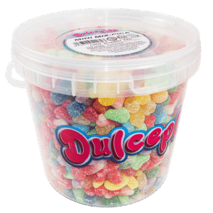 Tarrina Mini Mix Pica Dulceplus 3kg con surtido de mini golosinas recubiertas de azúcar ácida