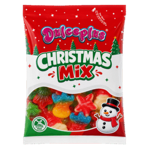 Surtido de golosinas navideñas en colores vivos con acabado brillante