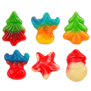 Gominolas de Navidad surtidas en diferentes formas y colores con acabado brillante