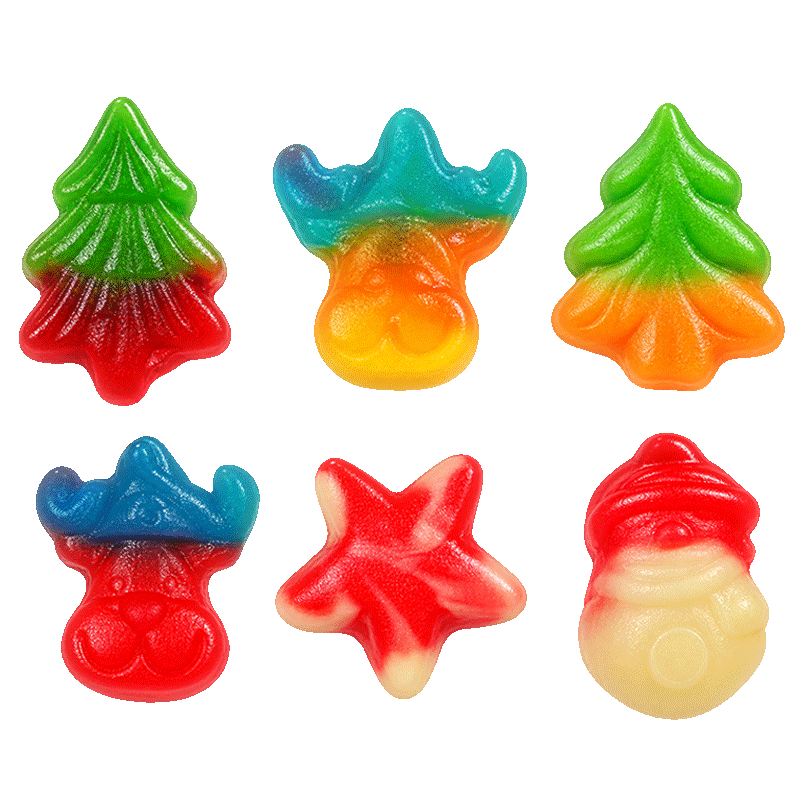 Gominolas de Navidad surtidas en diferentes formas y colores con acabado brillante